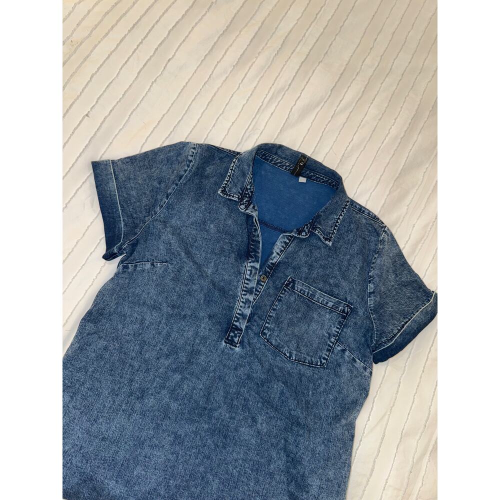 KUT Denim Shirt Dress Women's Large Blue Cotton Linen Raw Hem Festival Western - Picture 10 of 15